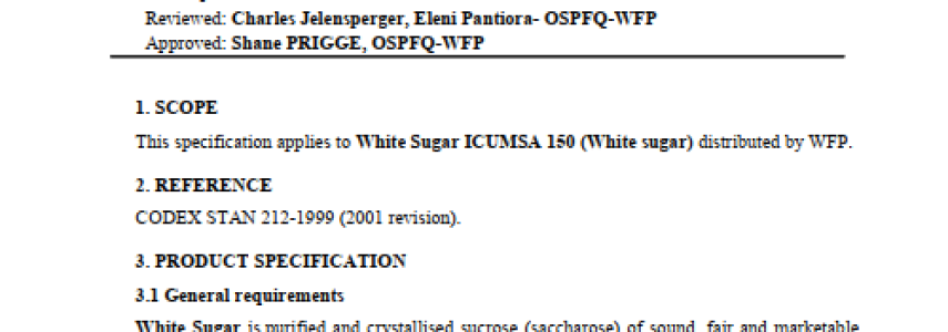 White Sugar Technical Specification